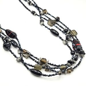 Multi Strand Layered Beaded Necklace Black Grey‎ Ceramic Glass / Mixed Media